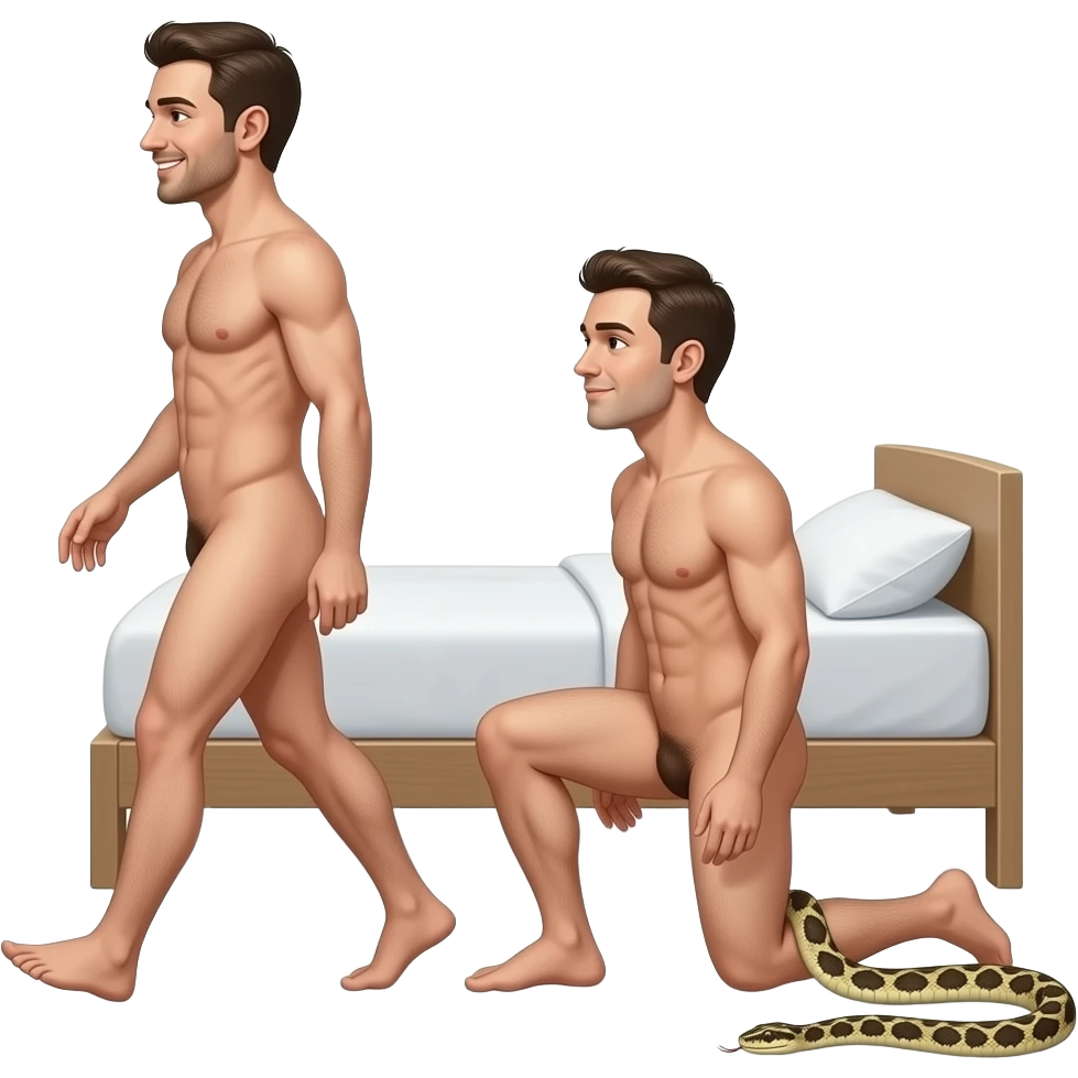 2 mans 🧍🧎😋🐍🚶🛏️ naked emoji