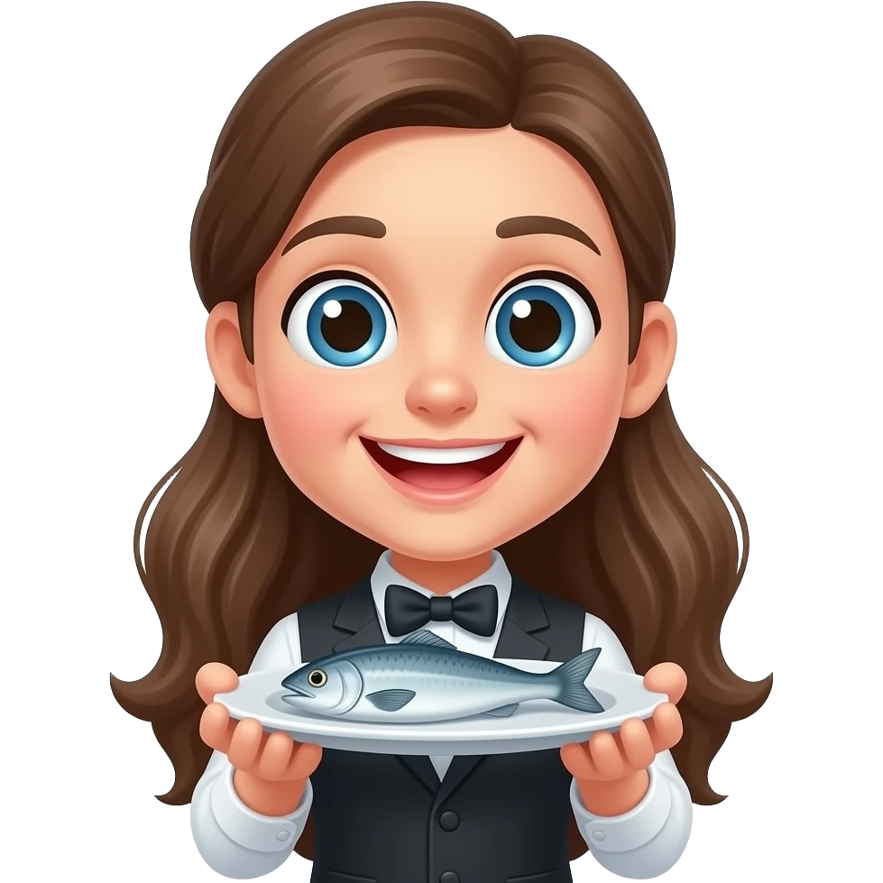 super serveur joyeux avec plateau de poisson emoji