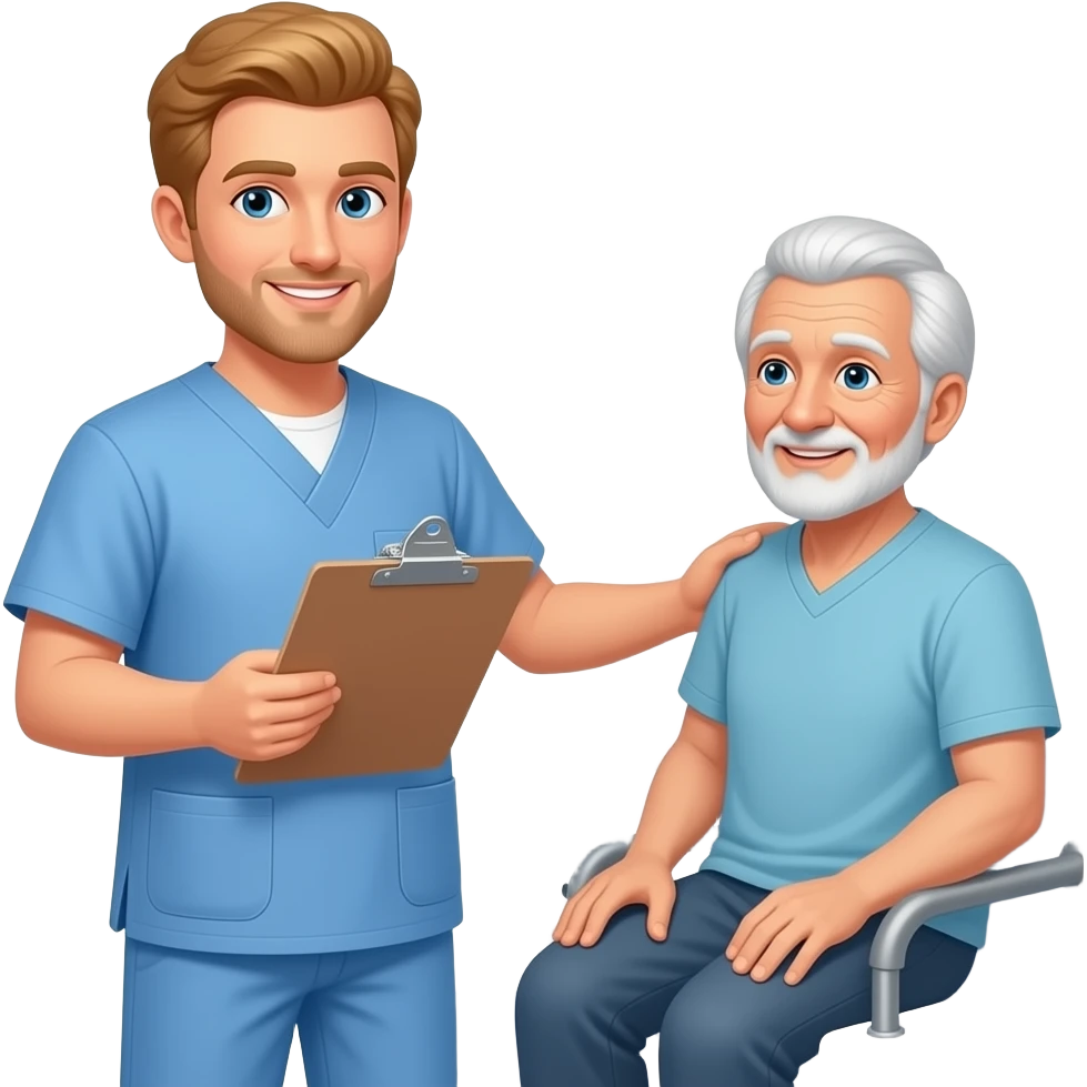 blond male occupational therapist helping an elderly patient in the bathroom emoji