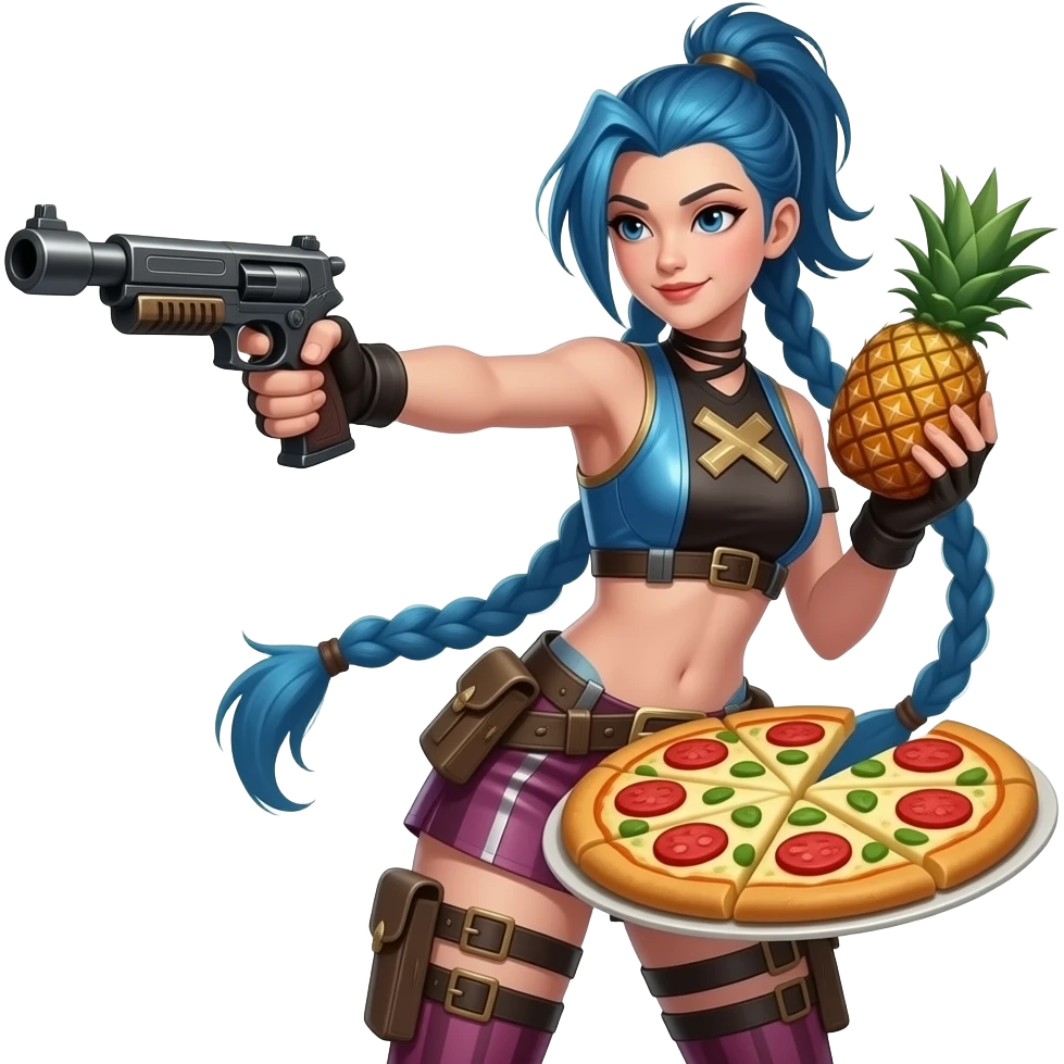 Caitlyn league  of legends  sniper gun shooting Chinese girl sexy pizza pineapple grinding emoji