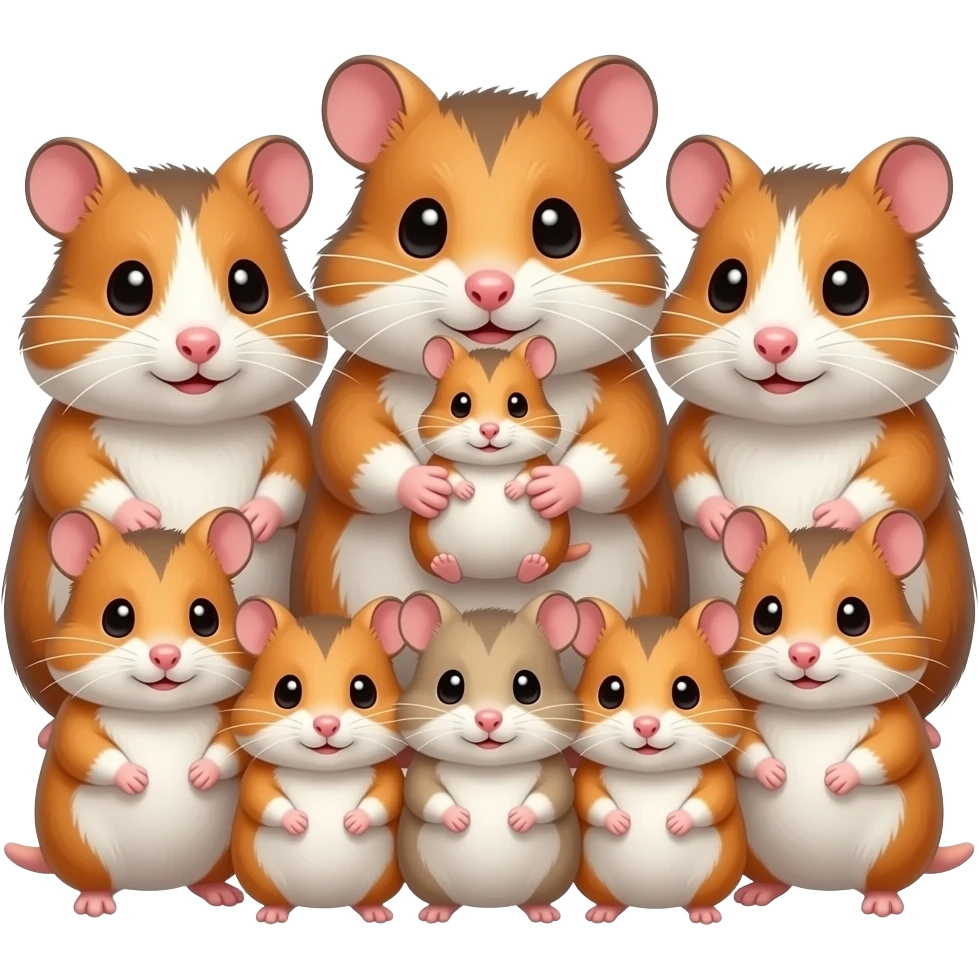 Hamster family of 9 holding baby emoji | AI Emoji Generator