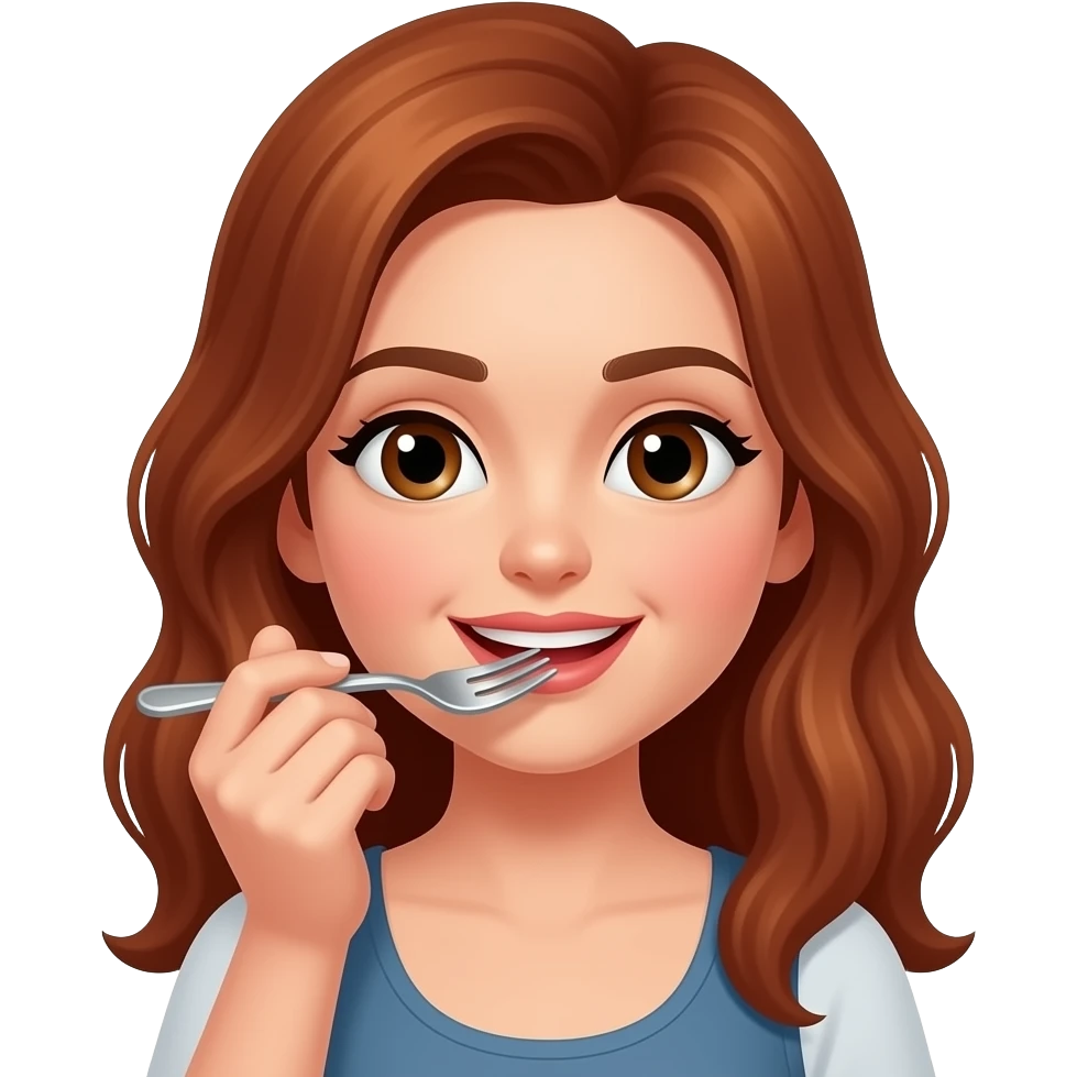 Mujer de cabello cobrizo comiendo emoji