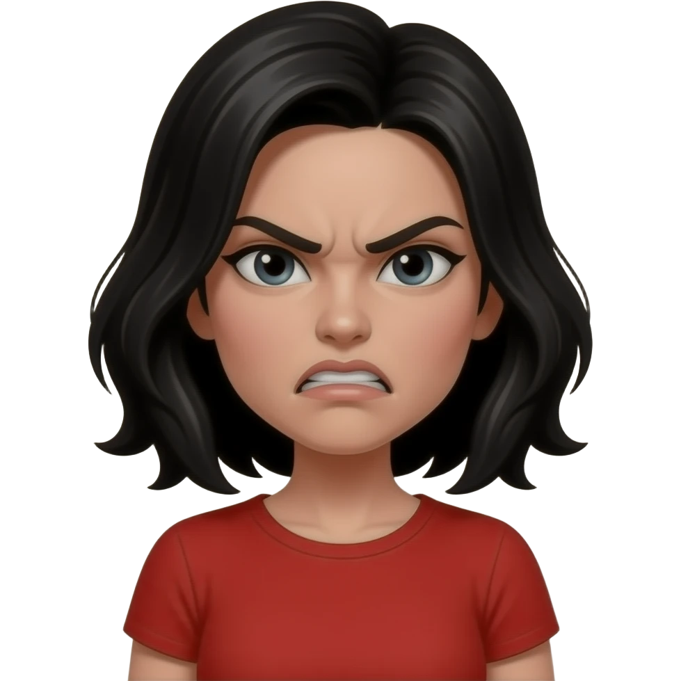 woman with red shirt black hair angry emoji