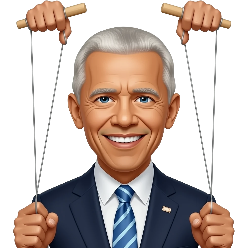 Biden looking like realistic puppet with strings held by President Obama emoji