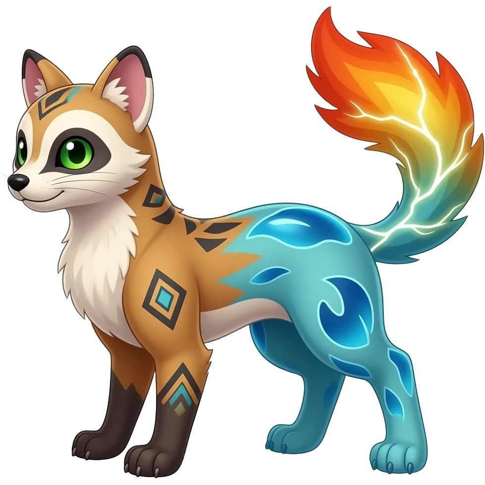 Colorful Civet-Trico-Fennekin-Manectric-Vaporeon-Fakémon-hybrid with tribal markings emoji