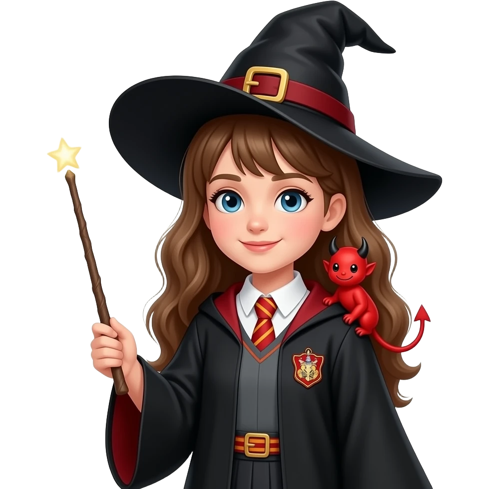 Young witch with red devil emoji