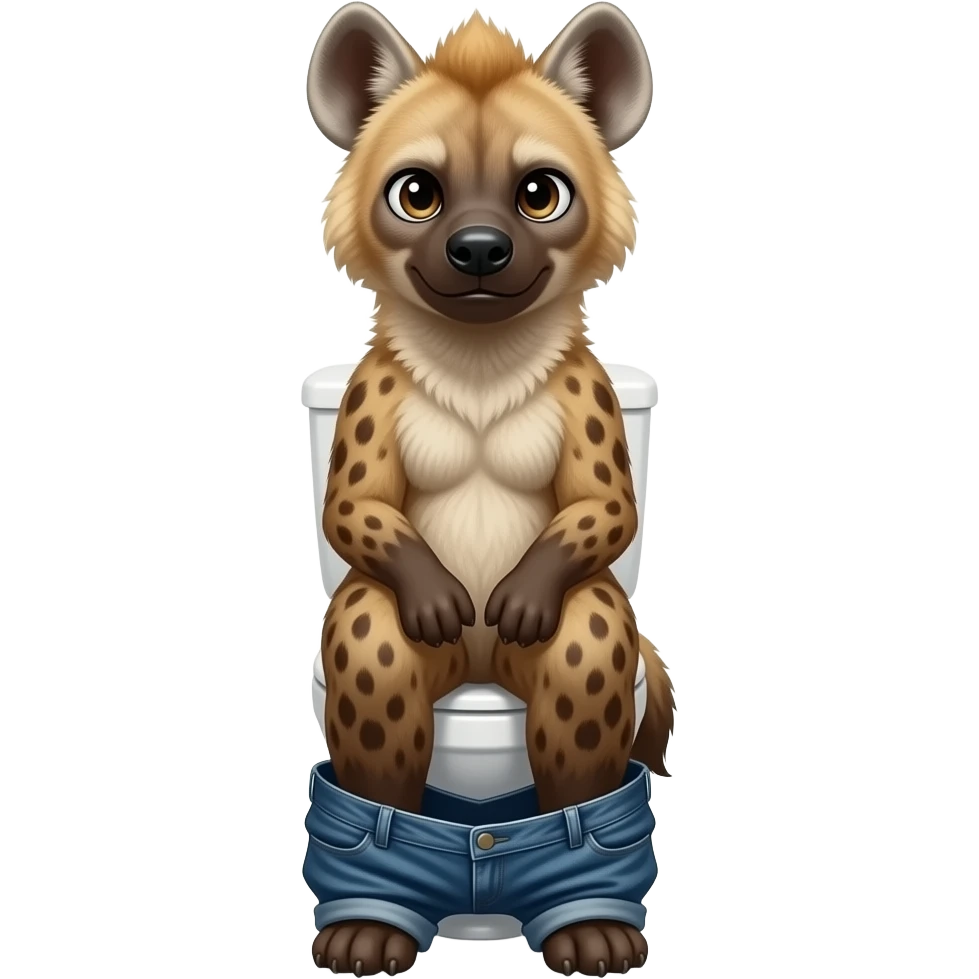 Female Hyena furry person woman, sitting on toilet pants down emoji