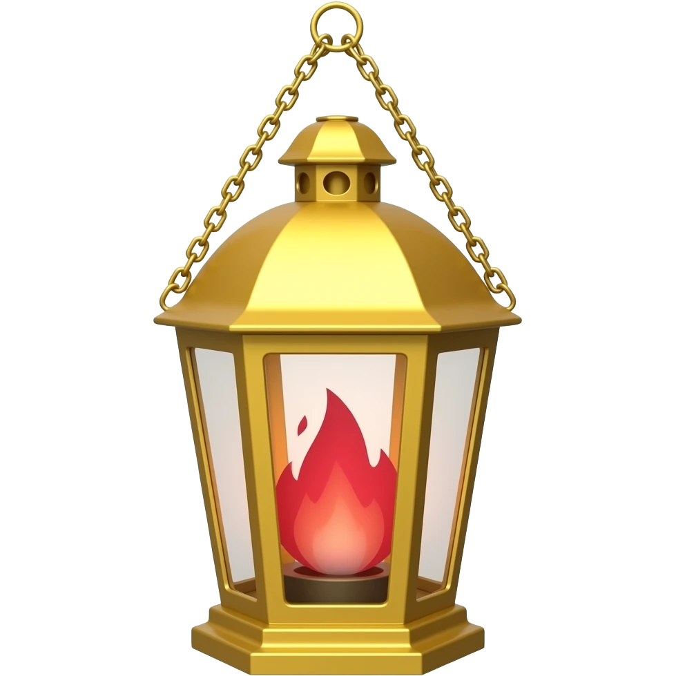 A golden hanging lantern with a bright ruby red flames, an empty loop on top, emoji