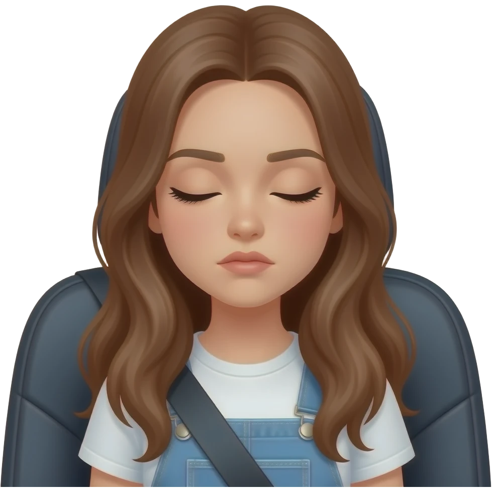 teen girl, long hair, in the back seat eyes closed, serious emoji
