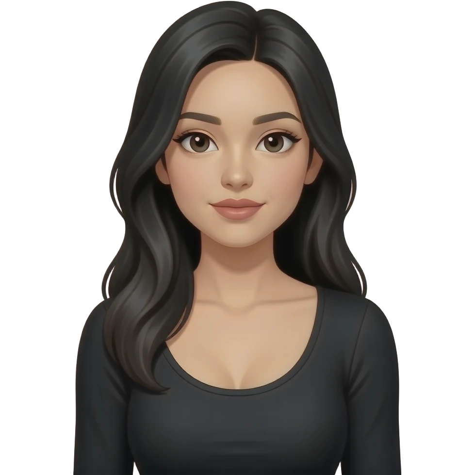 female with wasian features, long black hair, and a low cut long sleeve black top emoji