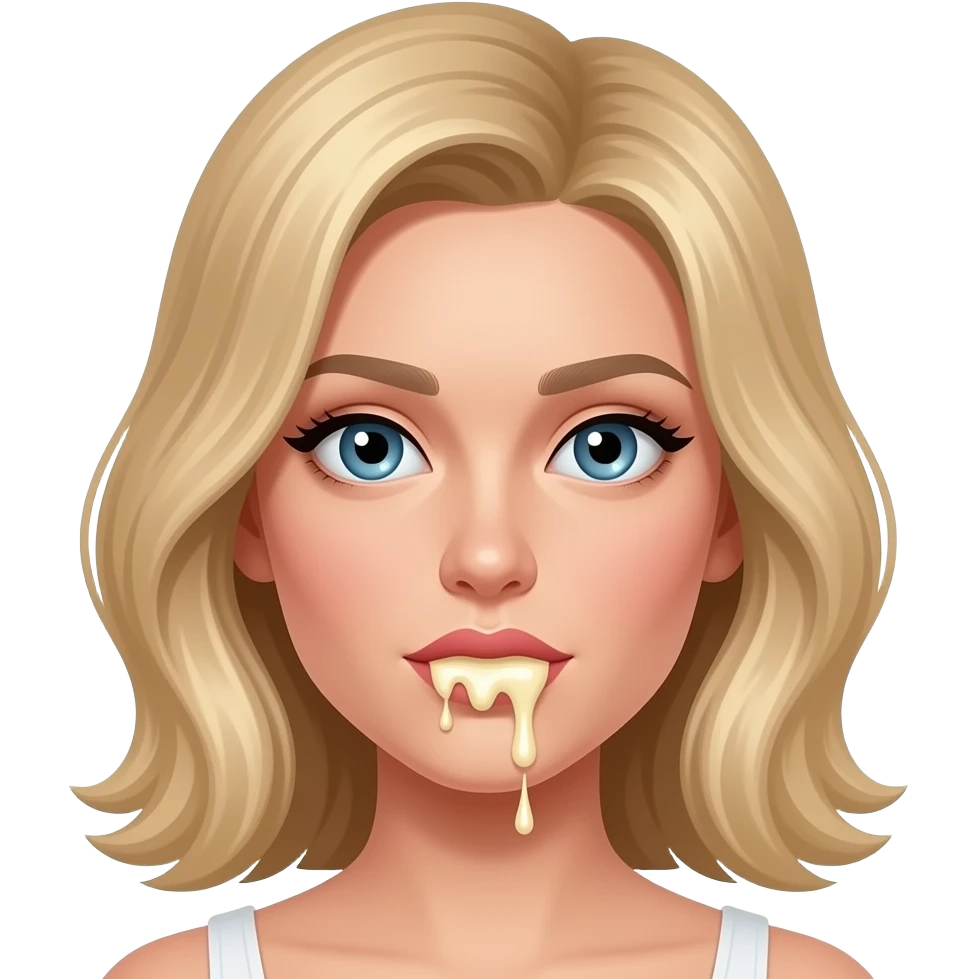 Dripping vainilla icecream on her lips and face. Change hair to blond emoji