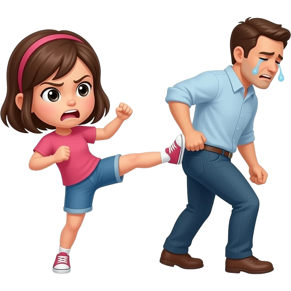 A Girl that is angrily kicking a man’s ass while he is crying emoji