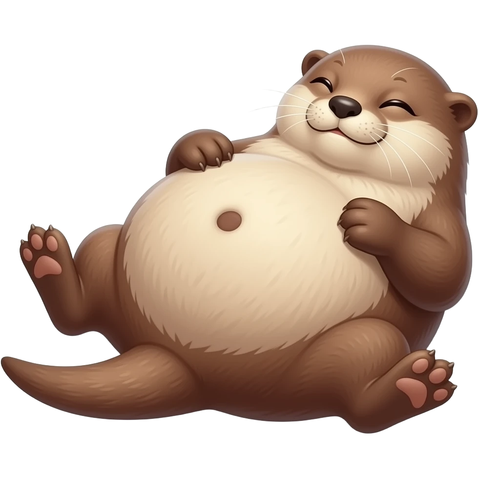 A female Otter is laying sprawled on her back,her Bellybutton booping on a satisfied gut from a hefty meal,Noticing her humongous overfed stomach,she is so stuffed with a heavy food baby,she can not move because her big full Tummy made her too fat. emoji