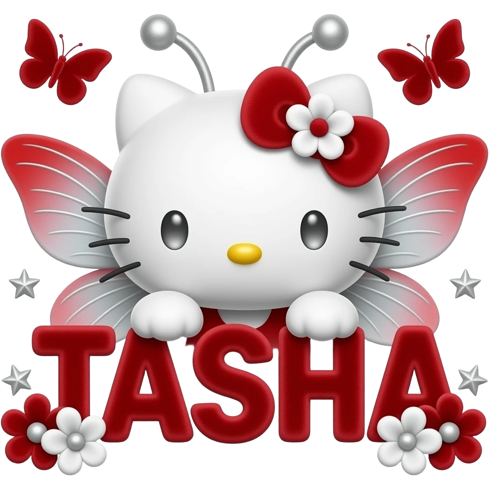 White velvety fur 3D hello kitty head, silver eyes, red silver white 3D ...