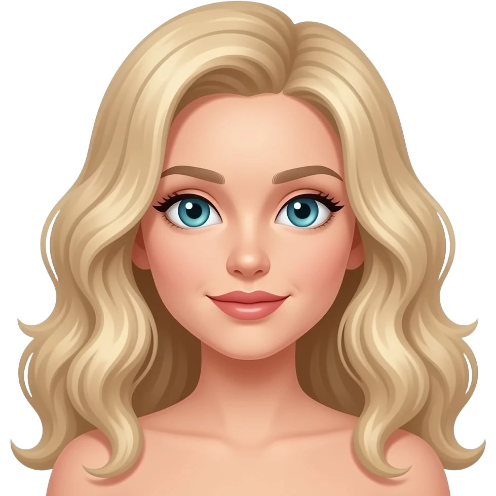 Beautiful long light curl hair blonde with blue- green eyes emoji