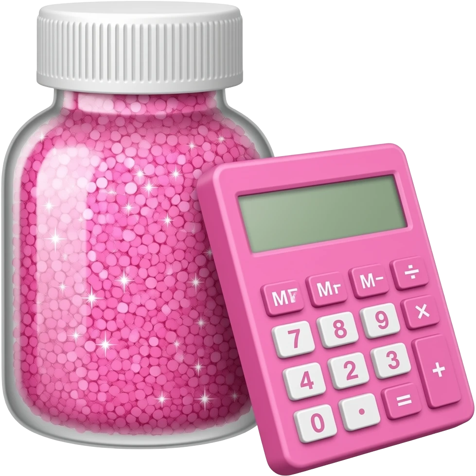 hot pink sparkly pill bottle with pink calculator leaning on it emoji ...