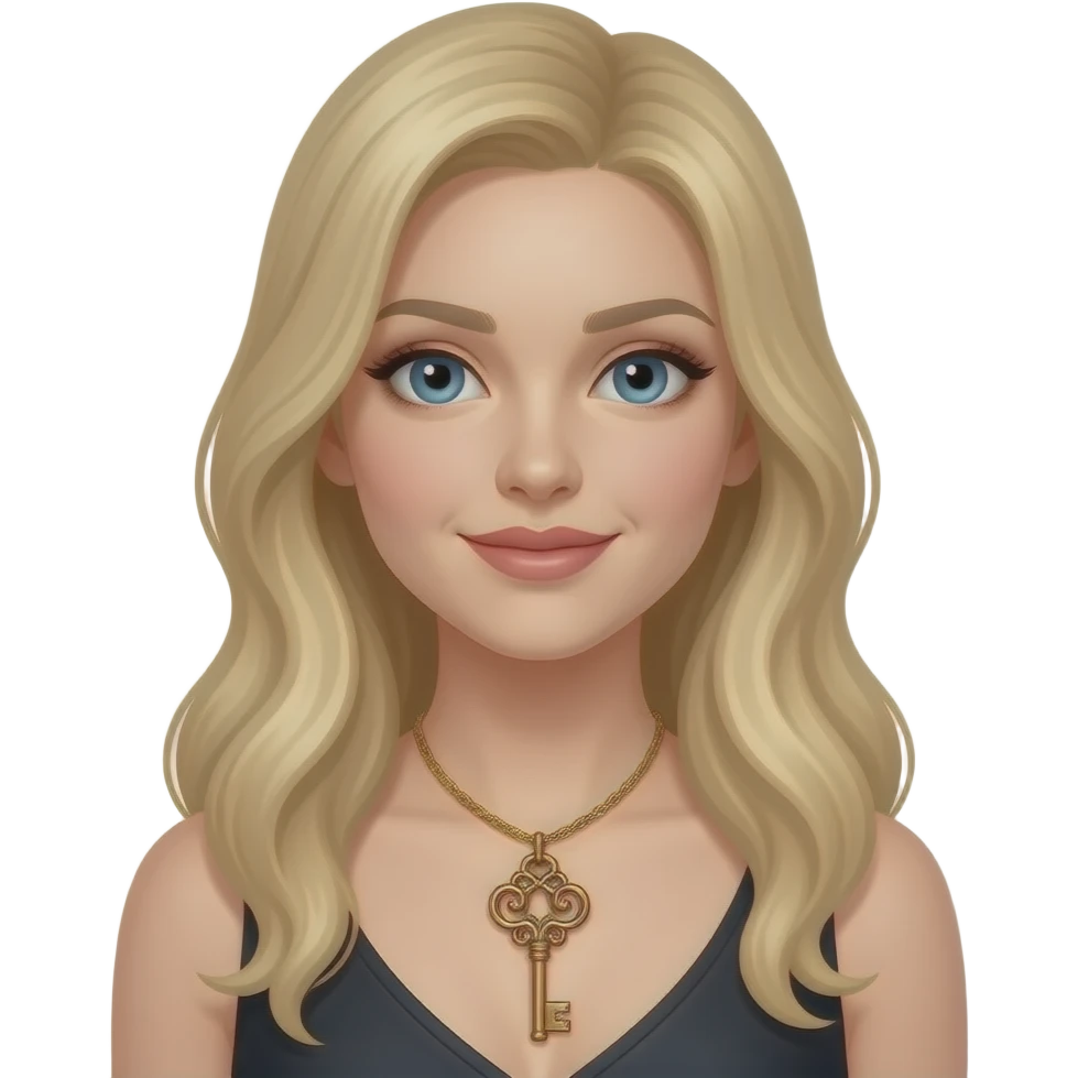 blonde woman wearing a necklace with a big key on it emoji
