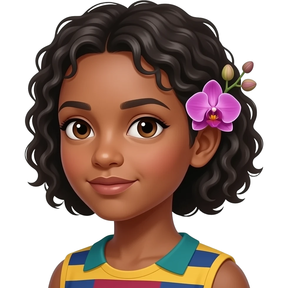 A Ethiopia girl with orchid flowers on her hair by the ear emoji