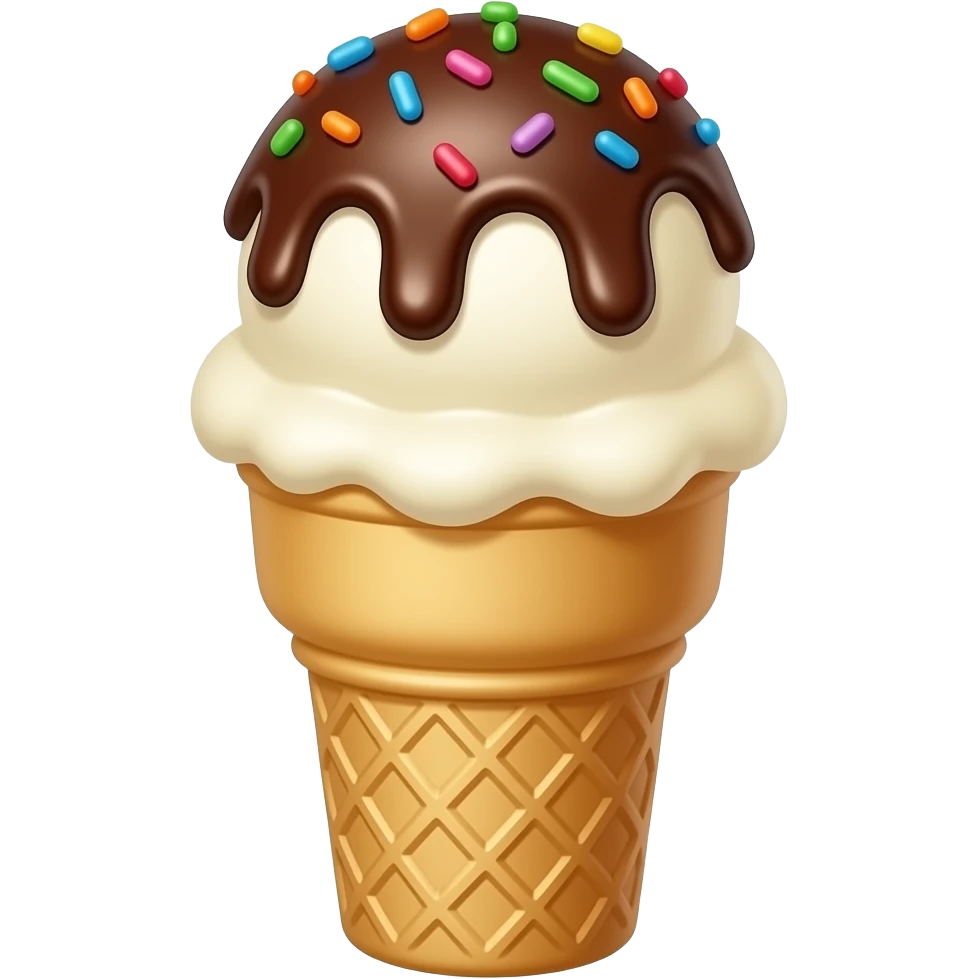 Ice cream cone with chocolate and sprinkles emoji