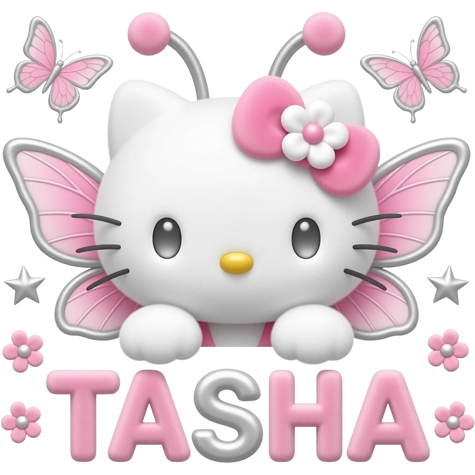 White velvety fur 3D hello kitty head, silver eyes, pink silver white ...