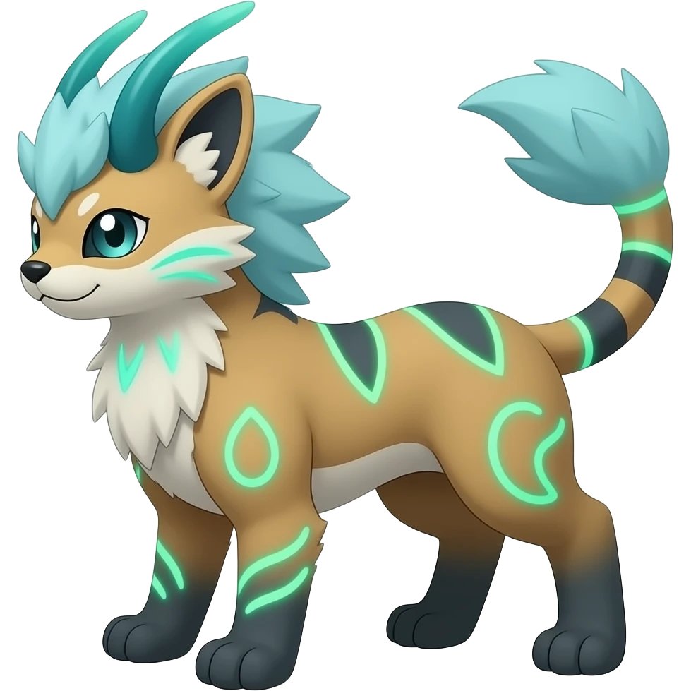 Renamon-Zeraora-Genet-Civet-caracal-Fennekin-Manectric-Vaporeon-Fakémon-hybrid with glowing neon markings emoji
