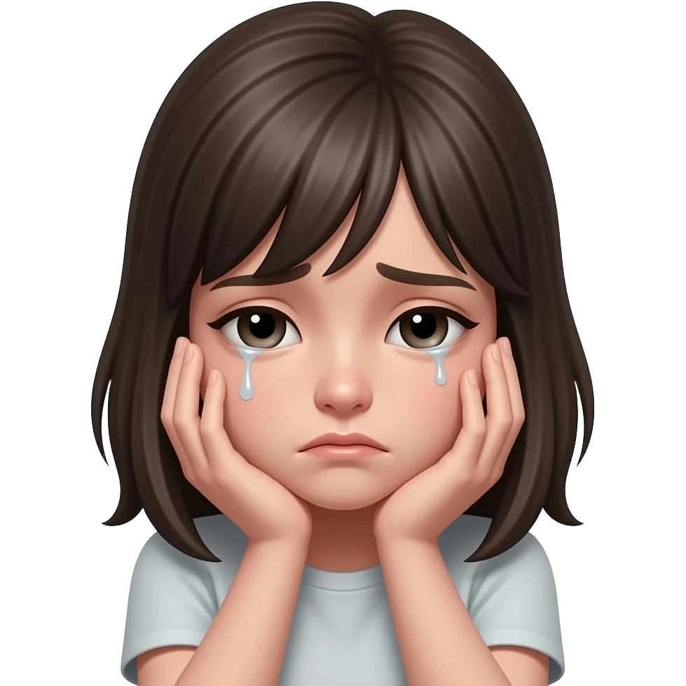 depressed girl emoji, head in hands, gloomy, small tears emoji