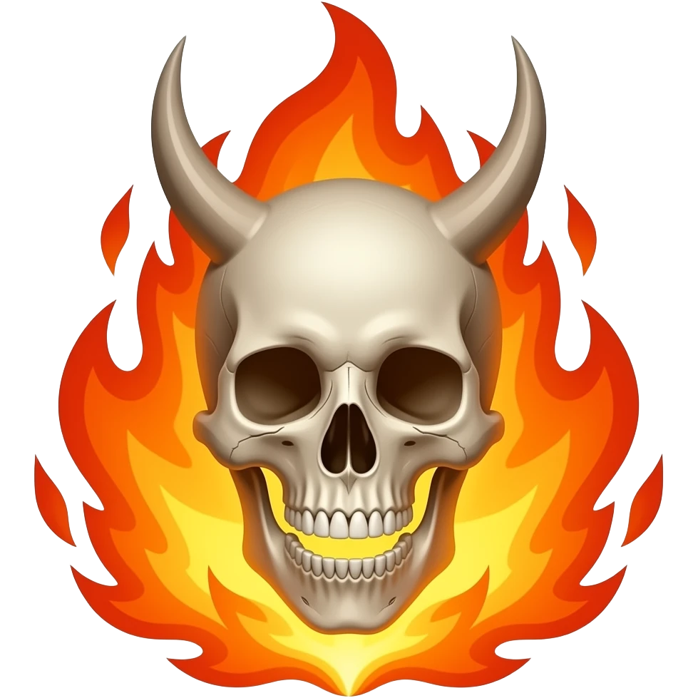 demonic flaming skull emerging from hellfire emoji
