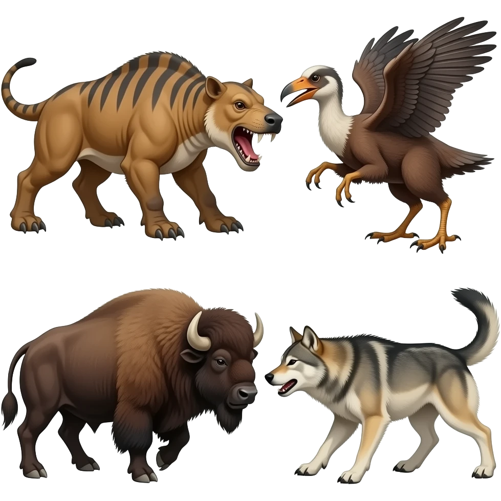 Smilodon 2vs titanis the terror bird,bison,dire wolfs battle emoji