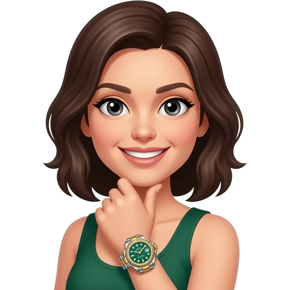 femme michtoneuse avec rolex avec cadran vert et blacelet mi argent mi or emoji