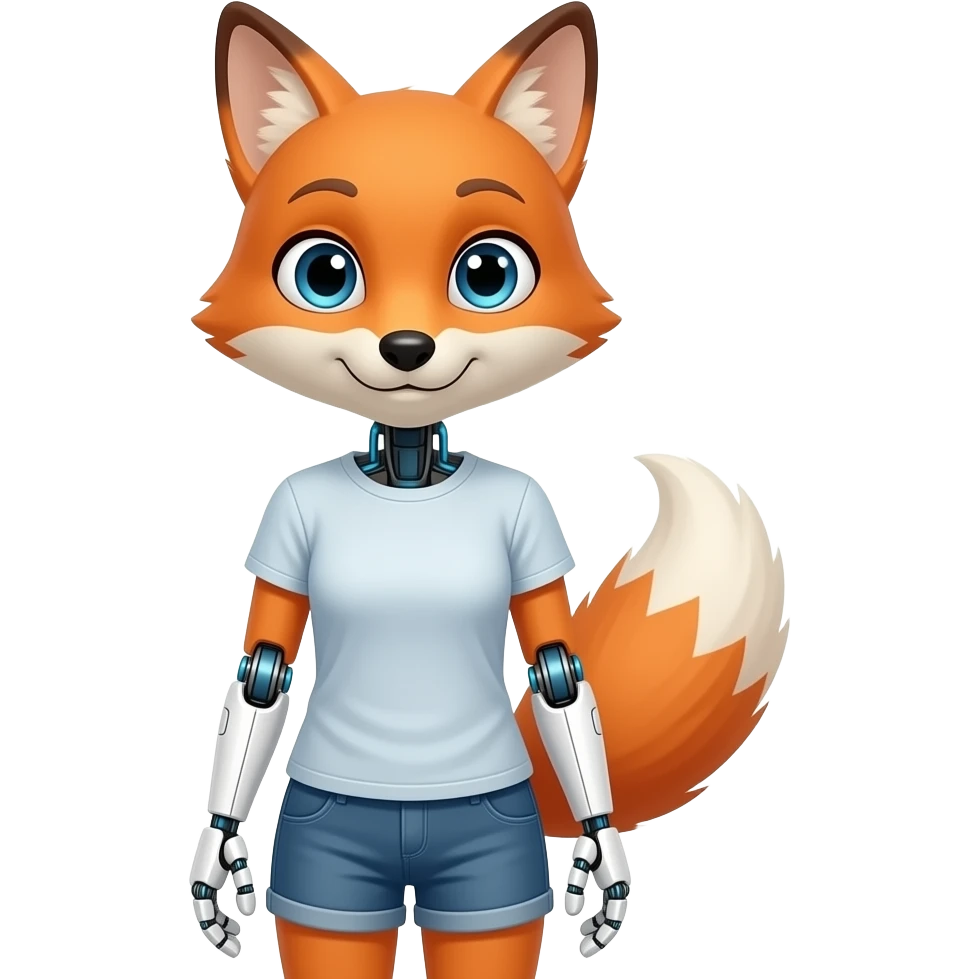 A humanoid robot female fox wearing a tee shirt and shorts emoji
