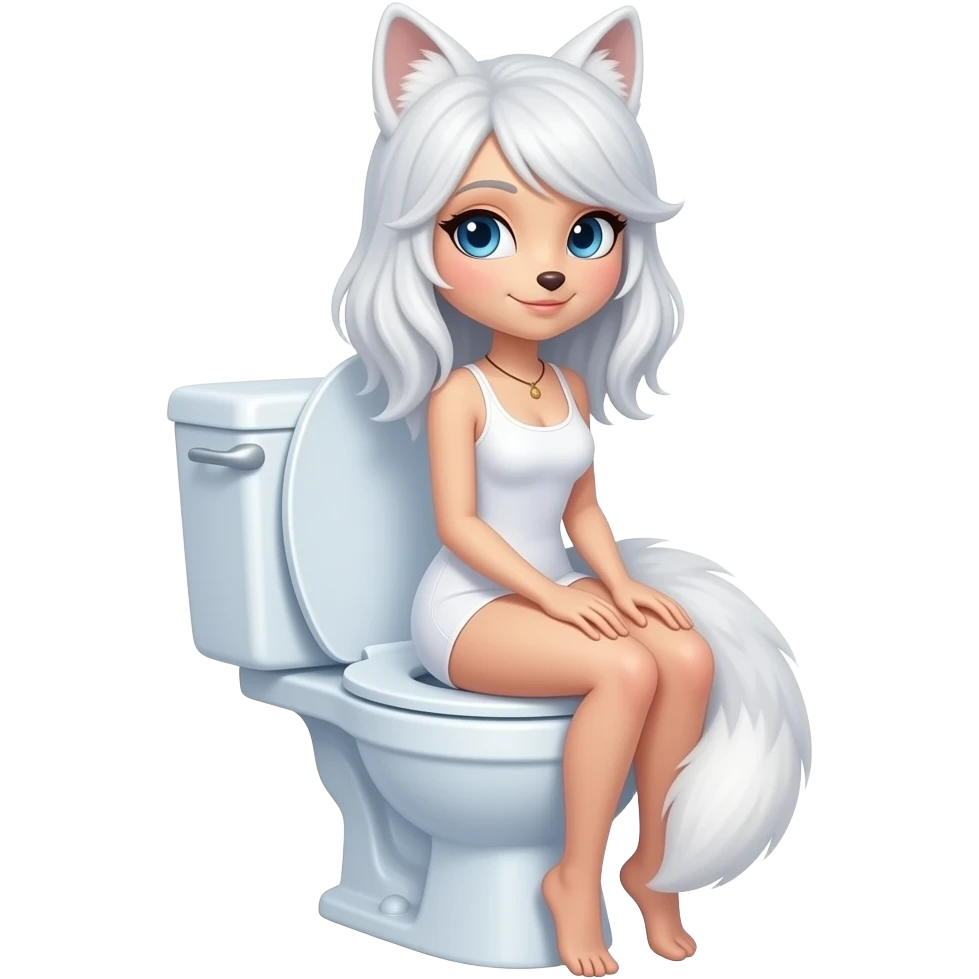 Female white fox furry sit on toilet,fursona emoji