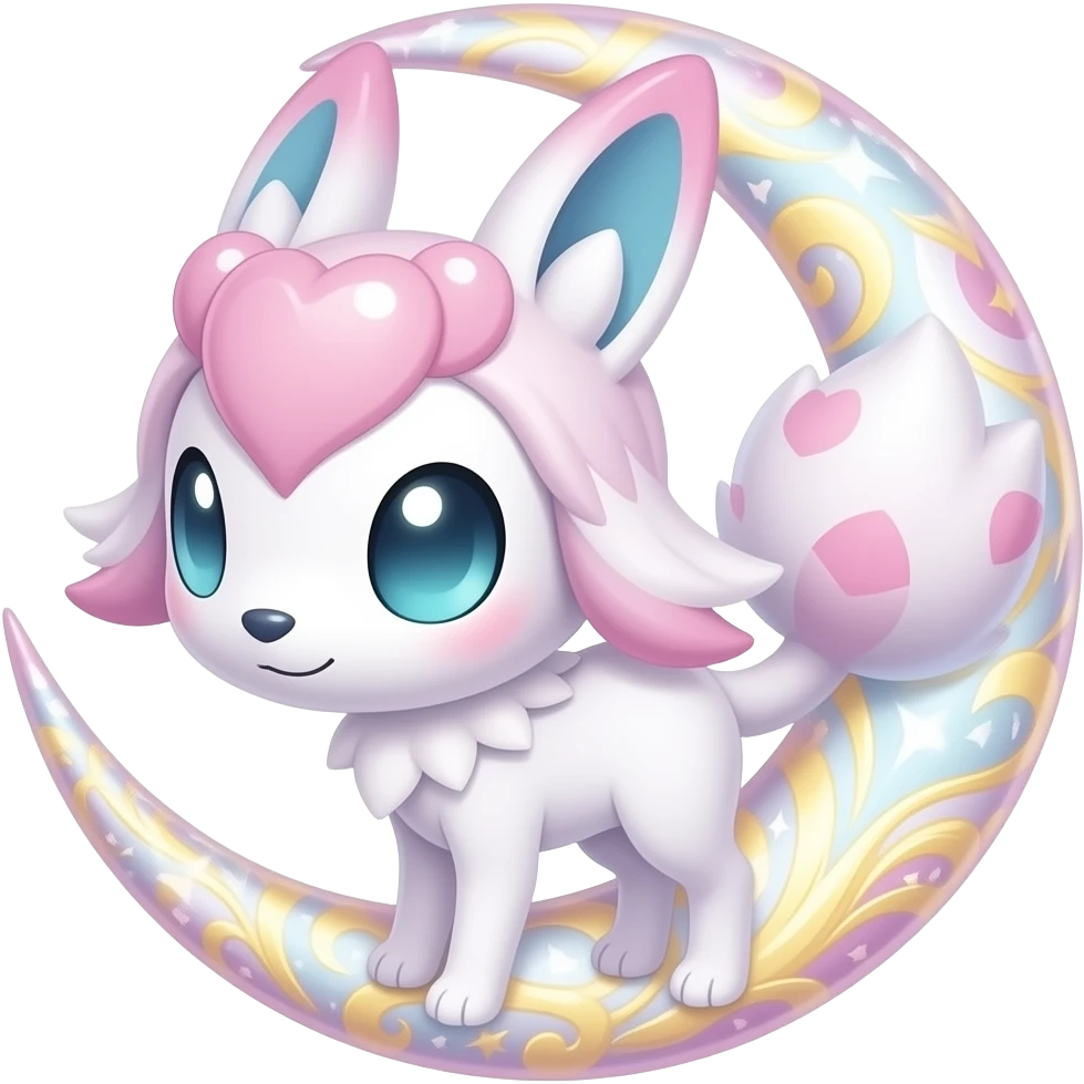 Rosy shiny glossy sparkly romantic pastel damask moon heart Absol-Sylveon-Fakemon-hybrid emoji