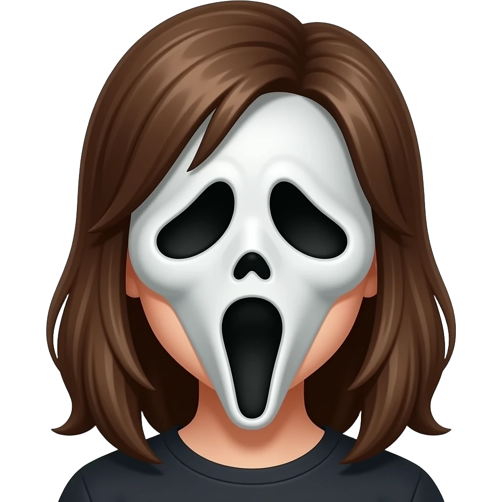 Girl with brown hair with Ghostface mask emoji