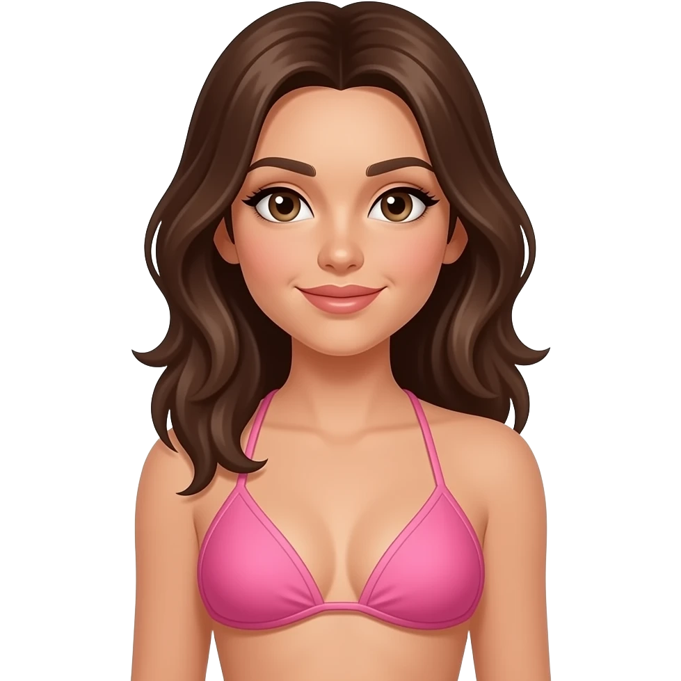 hot brown hair girl in a pink bikini with little abs brown skinned super hot face emoji