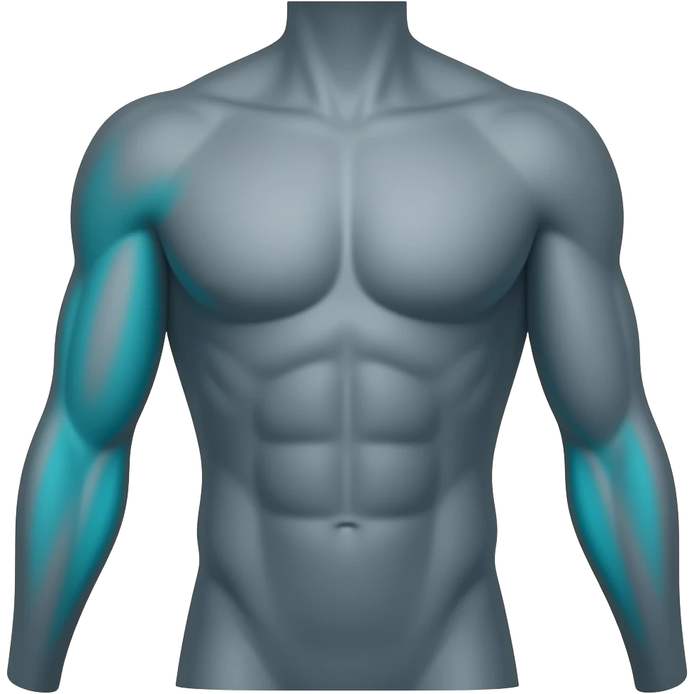 ▎ Minimal anatomical icon, dark background, back view torso with arms in dark grey, ONLY the triceps muscle on the BACK of the upper arm (between shoulder and elbow) highlighted in glowing cyan-teal #00D4B1, NOT the forearm, NOT the shoulder, NOT the back emoji