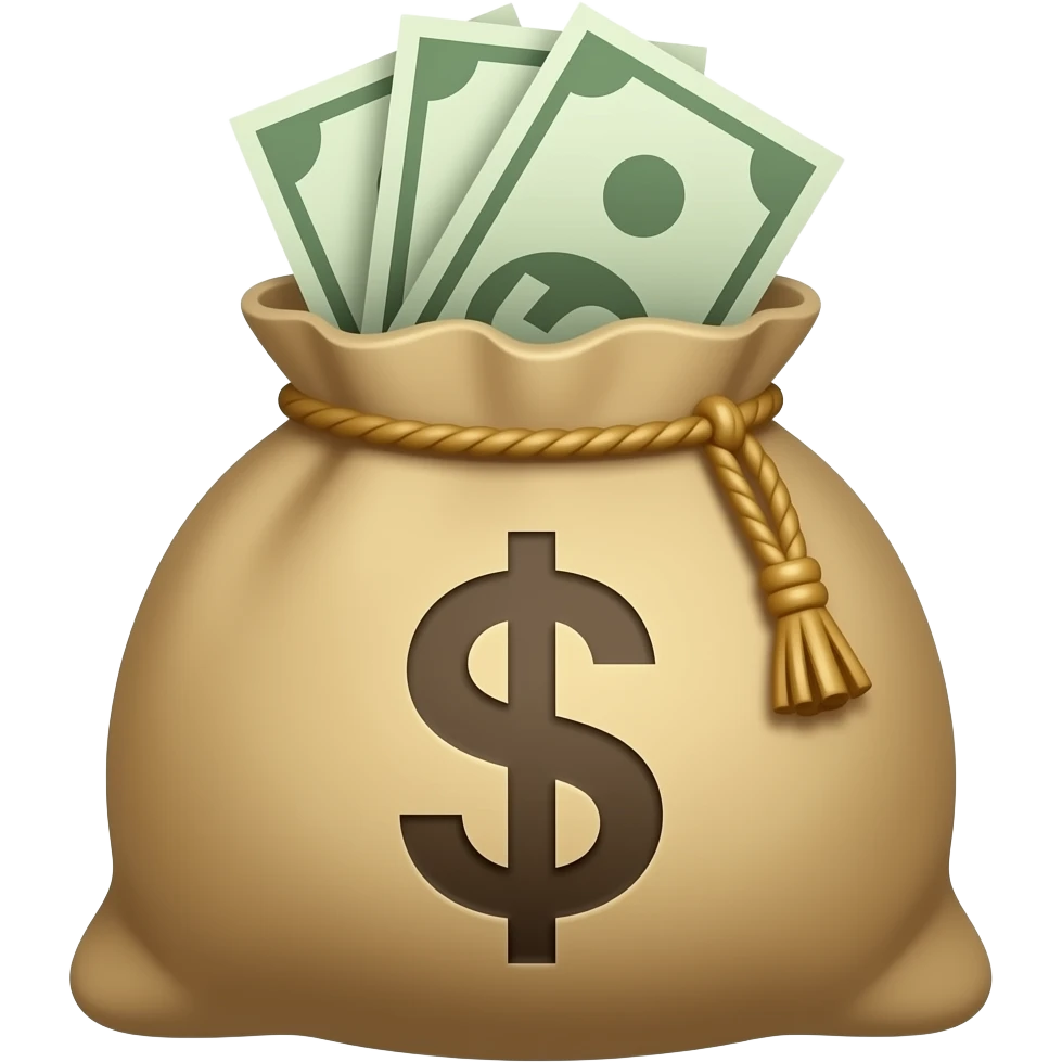 opened money sack, with little money inside emoji