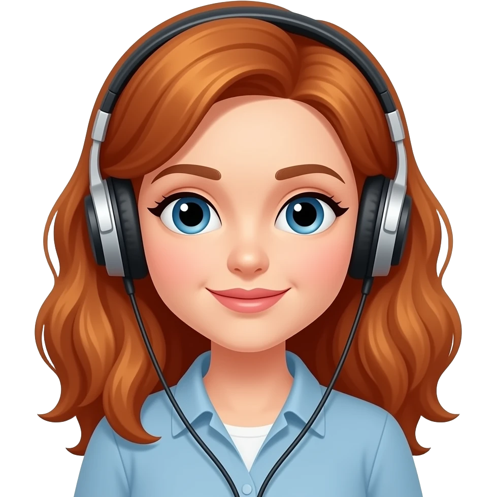 Mujer de cabello cobrizo escuchando música emoji