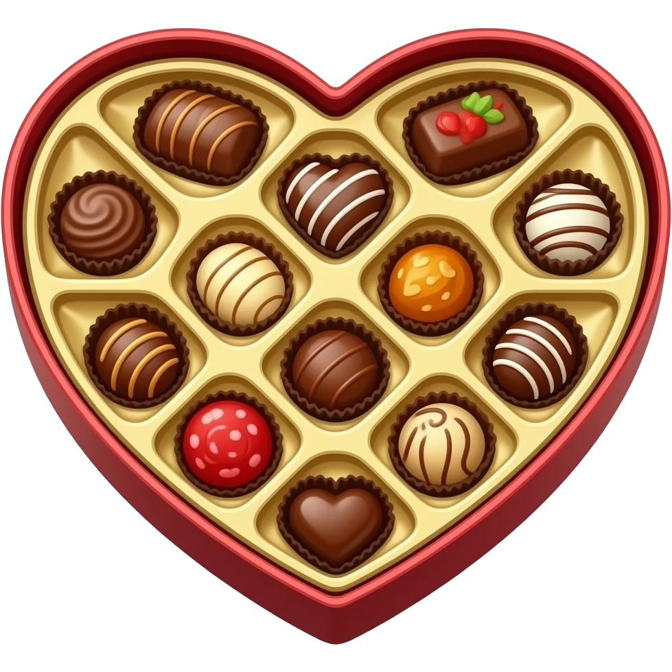A valentine day circle box of chocolate open with chocolates inside emoji