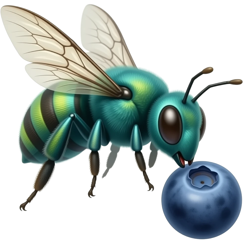 dragon blue green bee looking eating a blueberry emoji