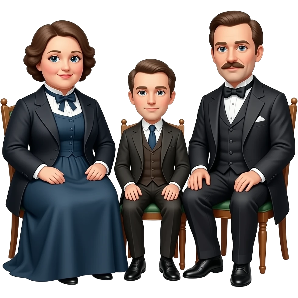 two big fat mothers and two small thin fathers depicted in sitting poses as in daguerreotypes posing in vintage bourgeois suits emoji