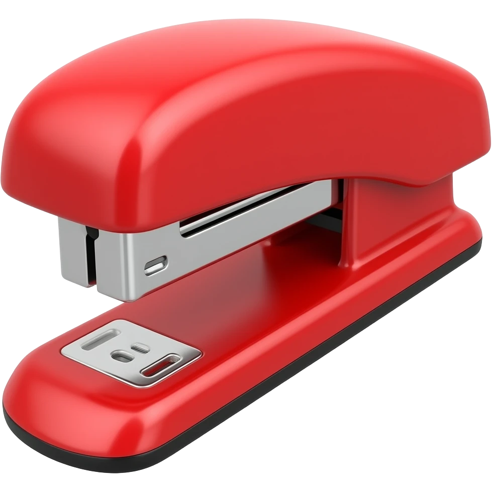 swingline shiny red stapler without stem coming off the stapler wide regular size longer longer and bright red profile view 12 inches long emoji