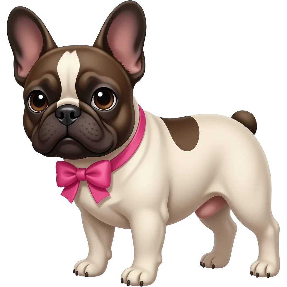 French Bulldog with pink bow, half body emoji