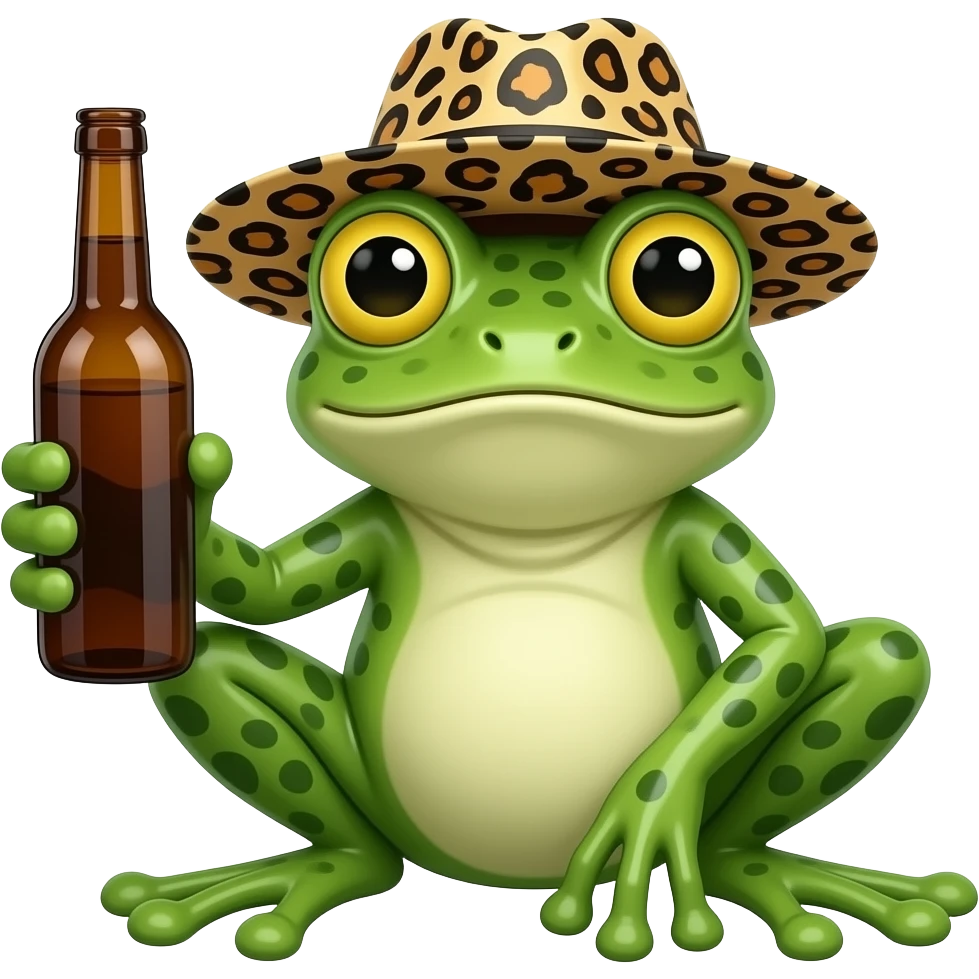 hacme una rana boracha i que tenga la votella con un gorro de leopardo emoji