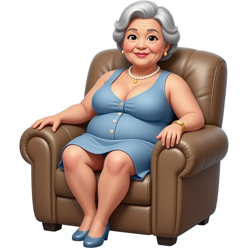 Sexy Asian Granny with big filled lips and big breasts and big vagina sitting on big comfy recliner emoji