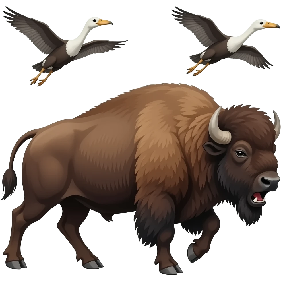 Pelagornises and bison running from smilodon roaring emoji