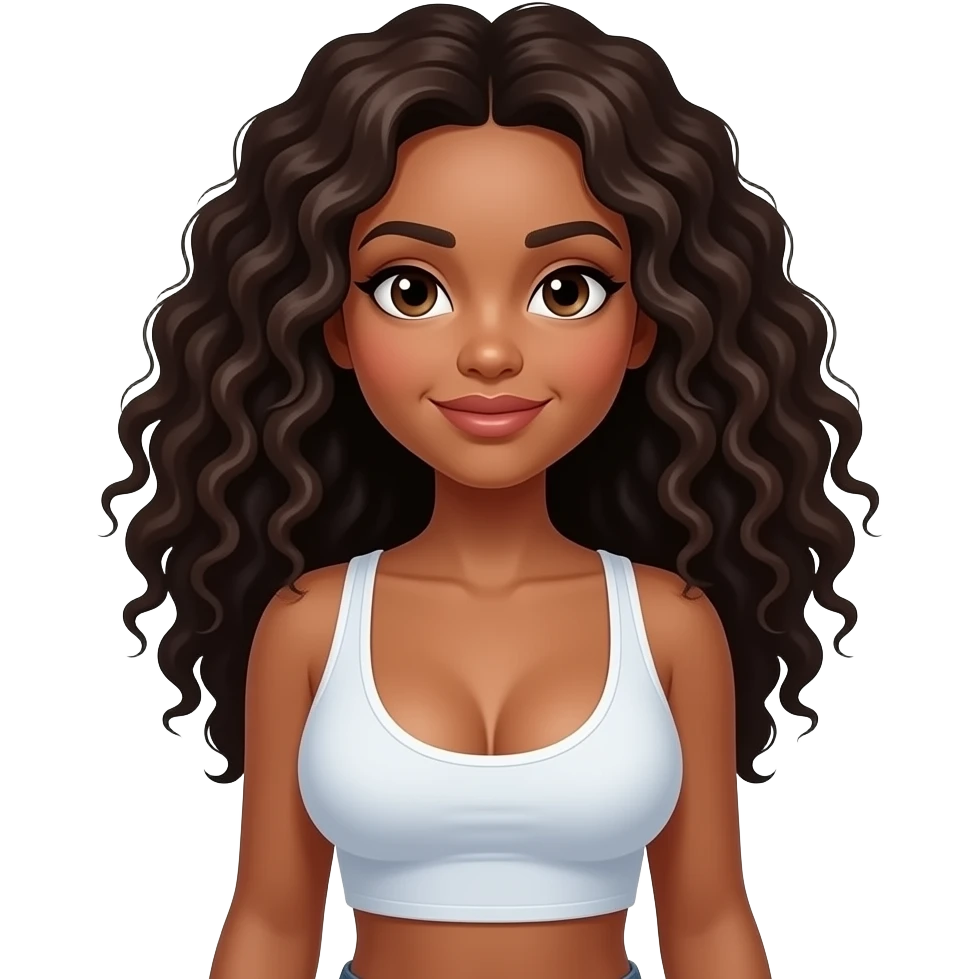 Darker Mixed girl long curly hair big boobs in a short crop top emoji