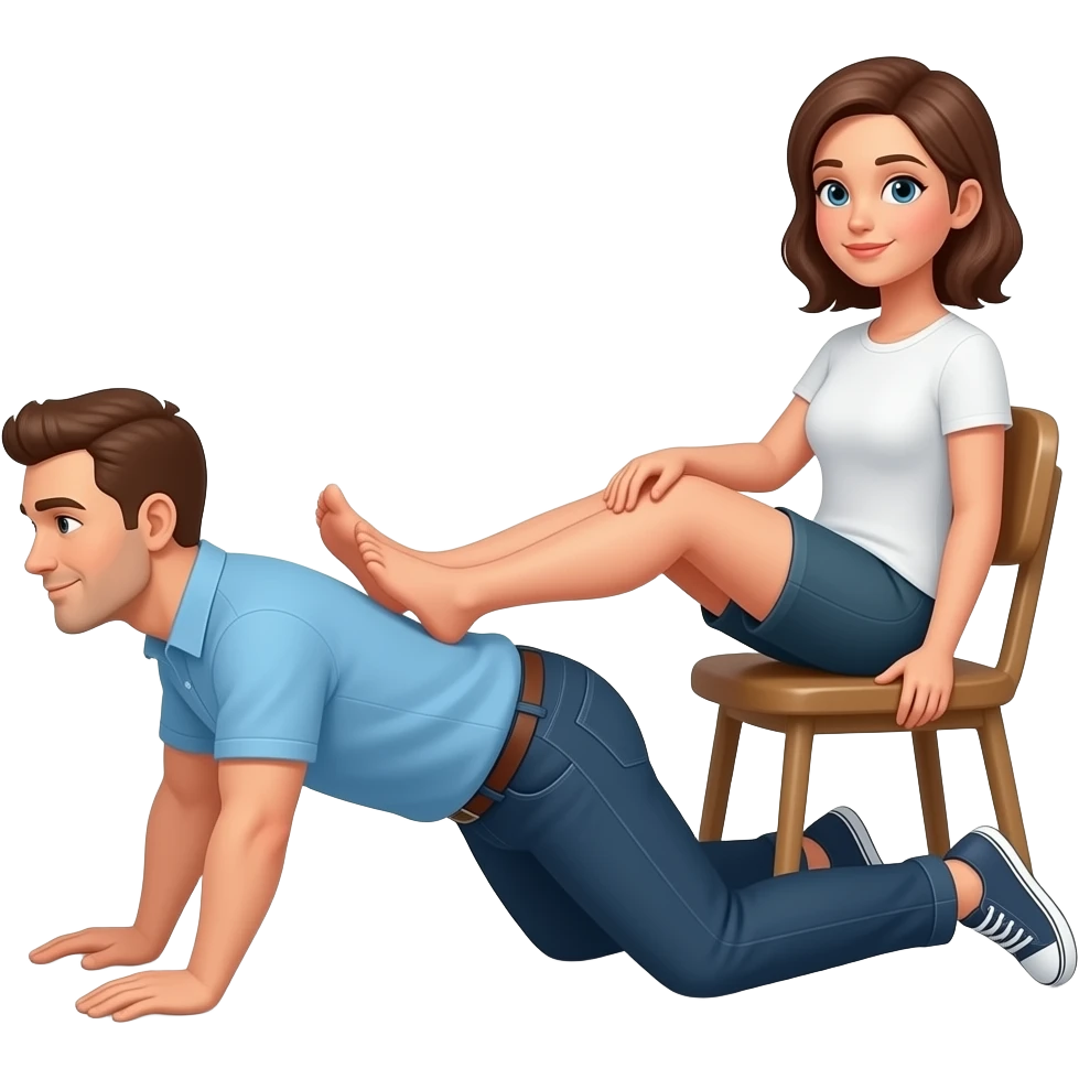 a woman sits on a chair and rests her feet on the back of a man on all fours emoji