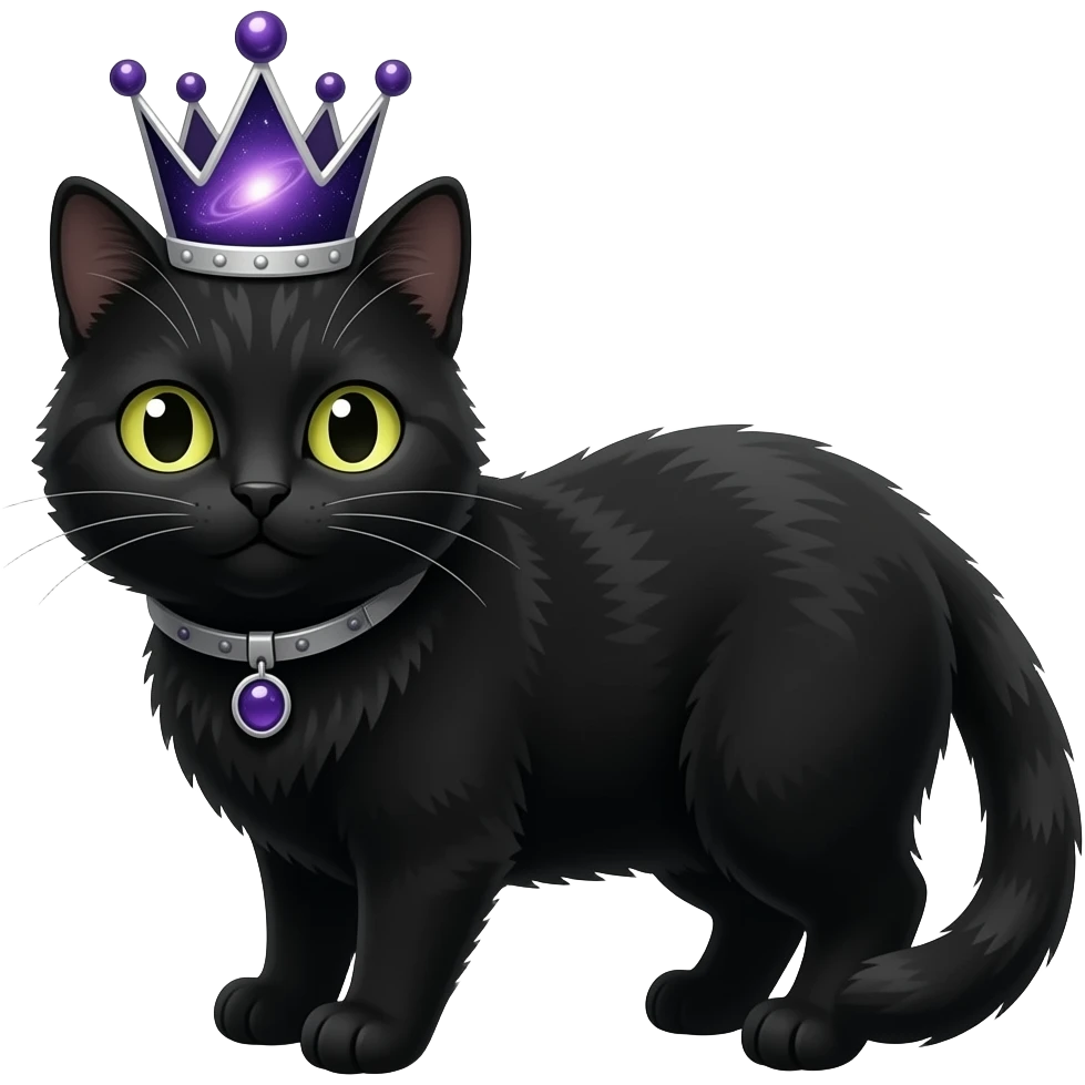 make a black cat with add a black and white crown and a purple galaxy crown on its head emoji