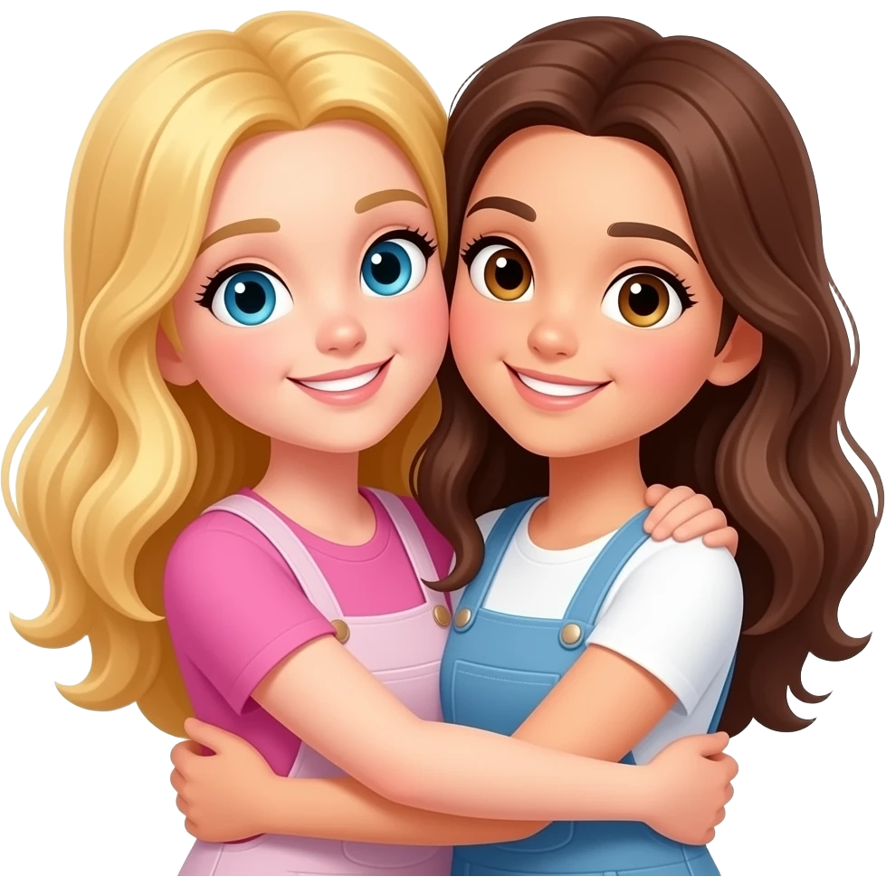 hugging best friends, two girls, one blonde, one brunette emoji
