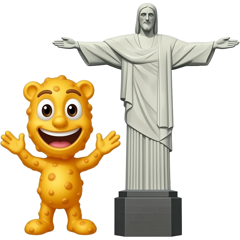 "Cheeto puff standing next to Christ the Redeemer statue with outstretched arms" emoji
